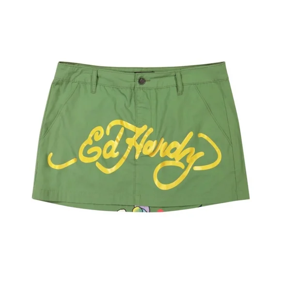 Ed Hardy Love Kills Slowly Olive Green Women's M Mini Skirt - Picture 2 of 6